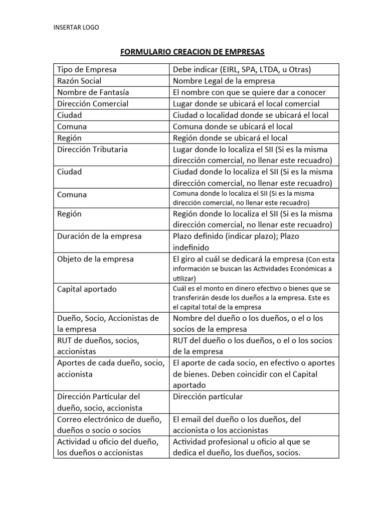 Formulario creacion de empresas para estudiantes pdf cheque business