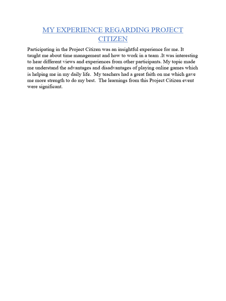Project Citizen: A Student's Insight | PDF