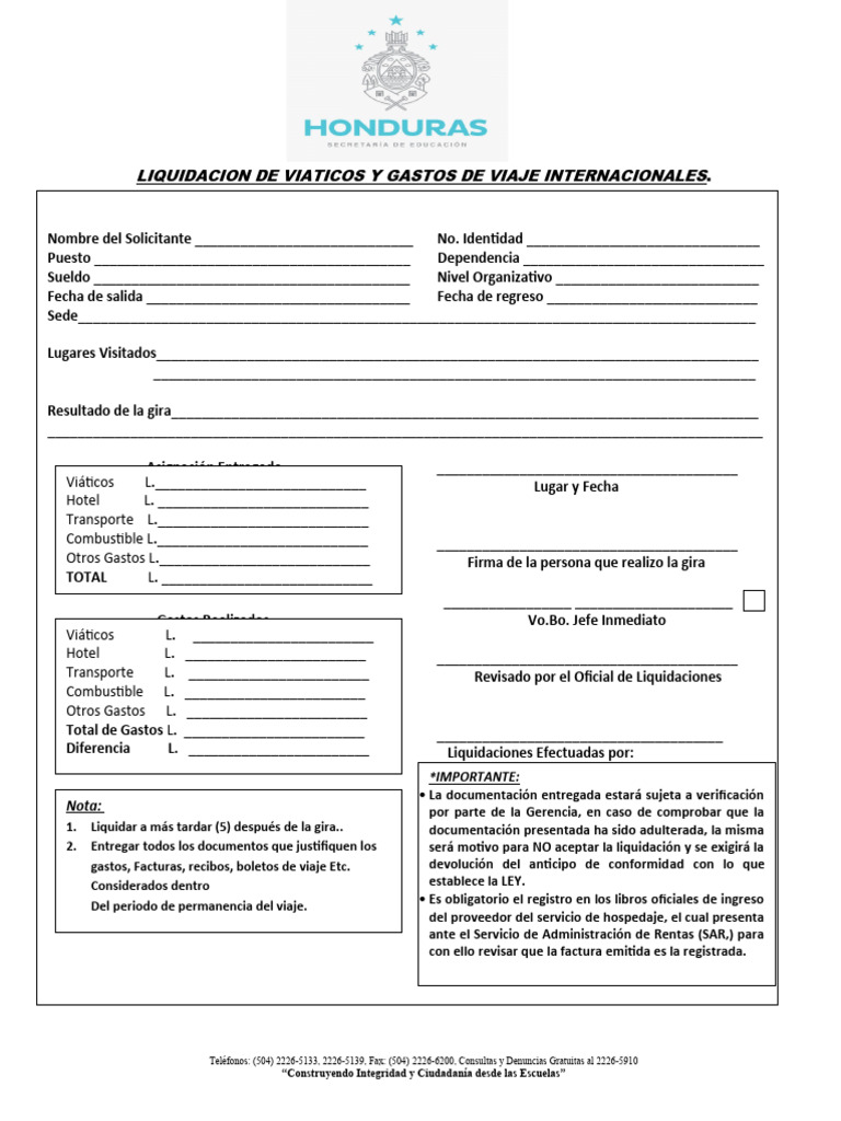 Formato de Viaticos y Liquidaciones Al 24 JUNIO 2022 | PDF | Documento ...