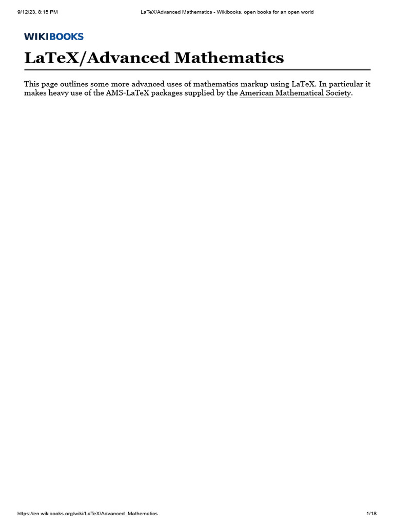 Advanced LaTeX for Mathematics | PDF | Notation | Mathematics