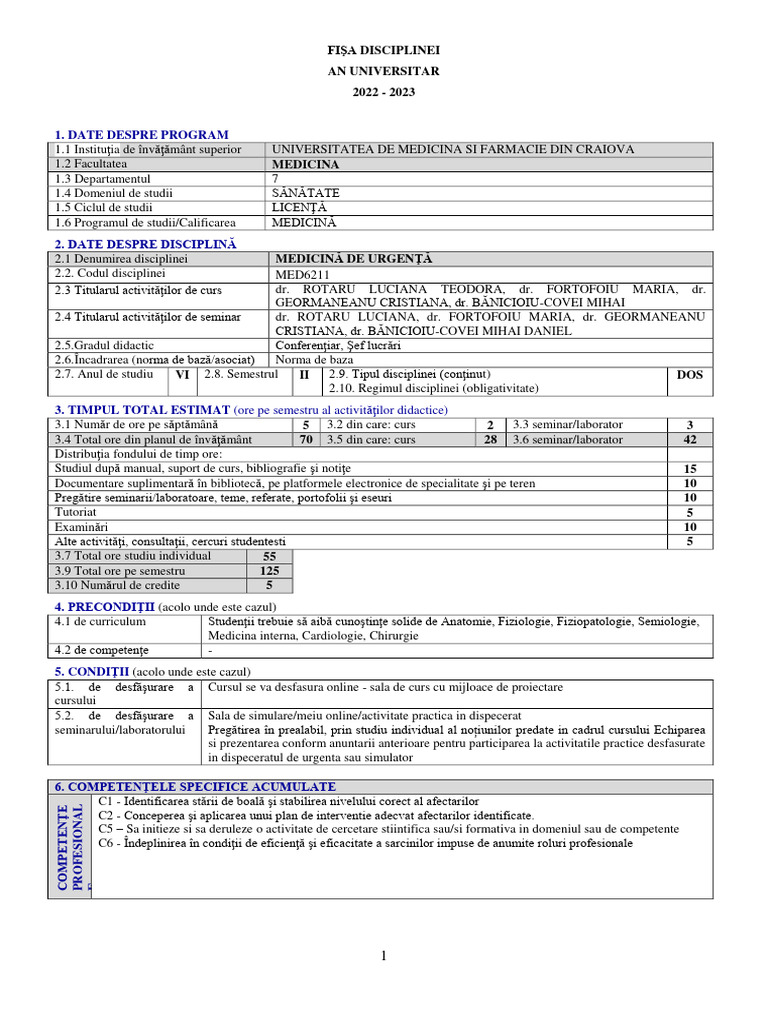 UMFCV.M.ro.D7. Medicina de Urgență | PDF
