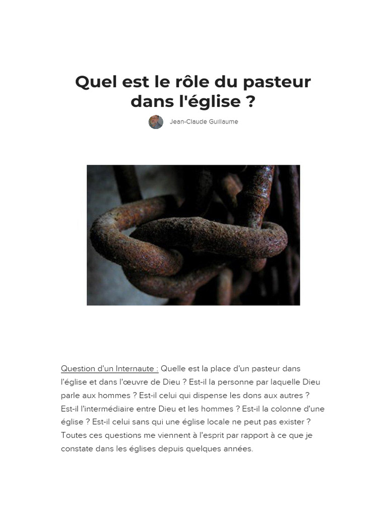 Rôle du pasteur dans l'église | PDF | Église chrétienne | Pasteur