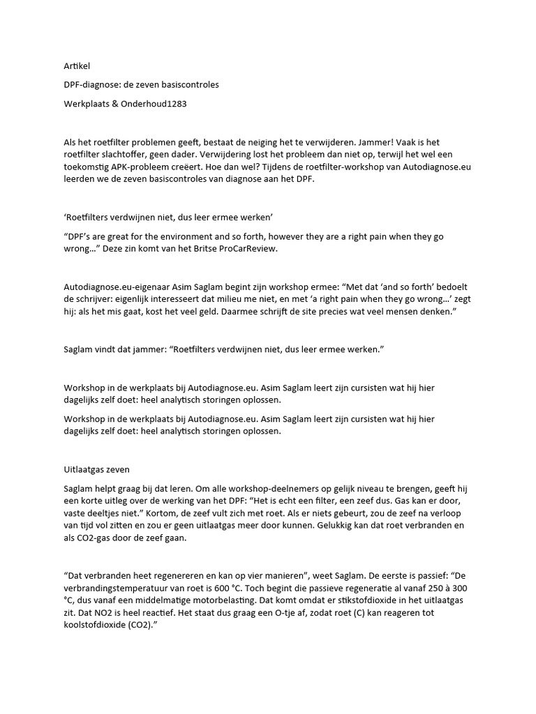 DPF Roetfilter Storingen PDF