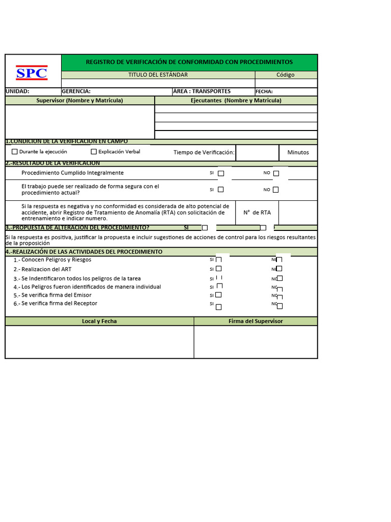 Formato de Verificacion Del Cumplimiento Del Procedimiento-Vcp | PDF