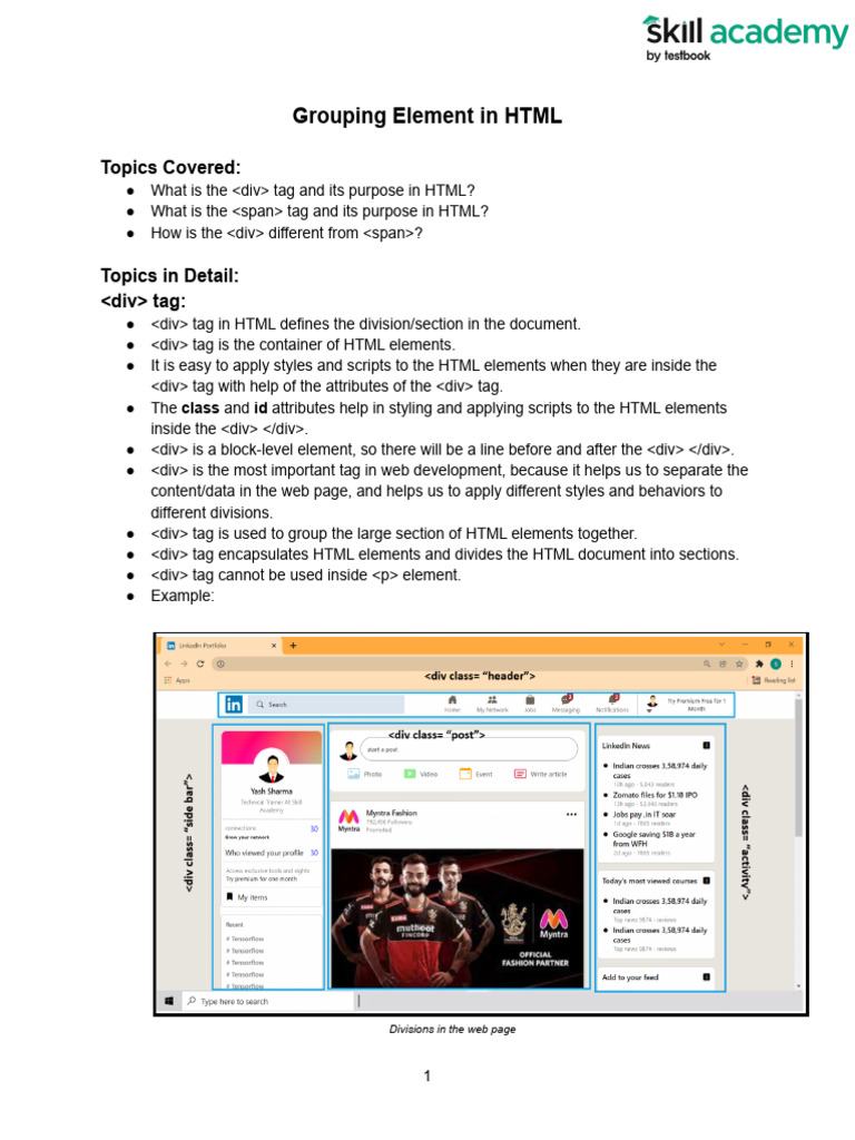 Grouping Elements - Notes | PDF | Html Element | Html