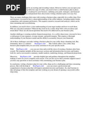 Coffee Shop Business Plan Free Template