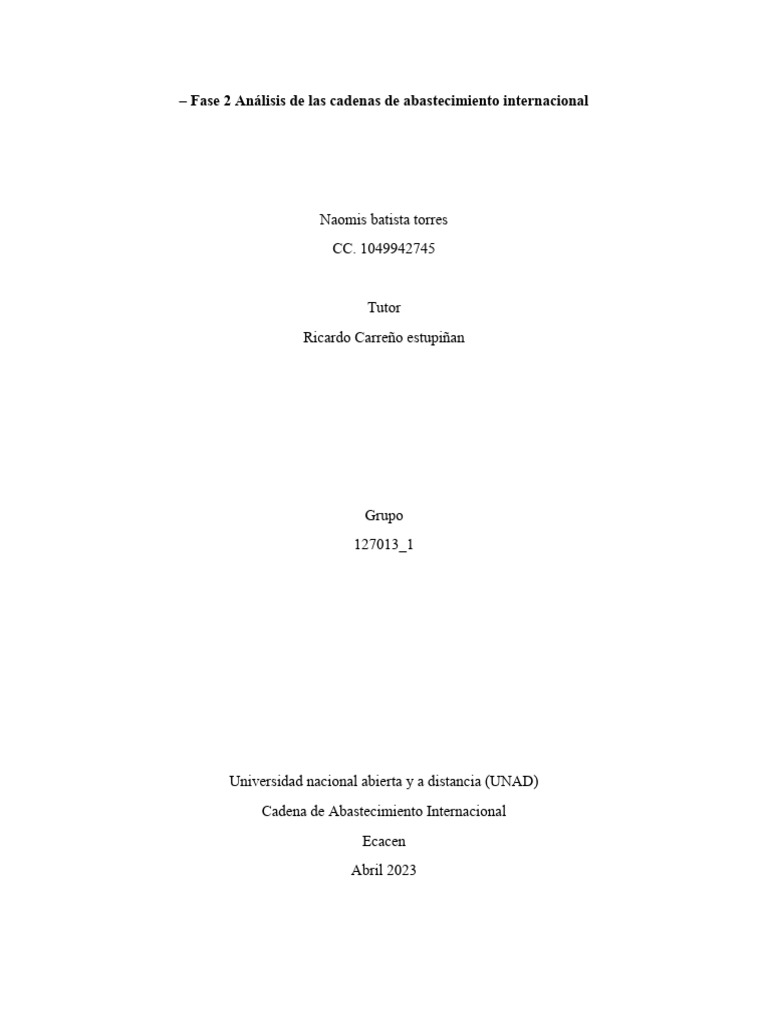 Fase 2 Cadena de Abastecimiento | PDF | Cadena de suministro | Logística