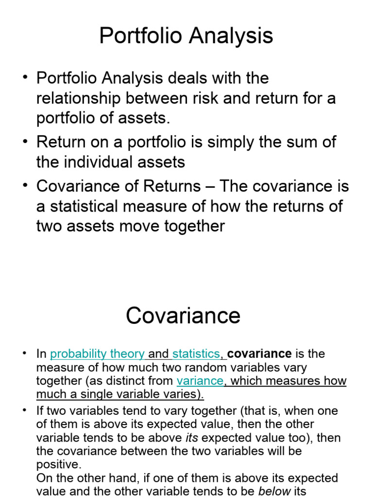 Portfolio Analysis Pdf Modern Portfolio Theory Covariance