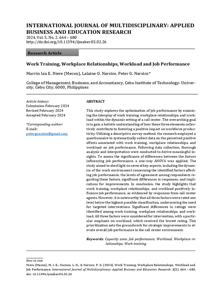 Impact of Training and Workload on Performance | PDF | Job Satisfaction ...