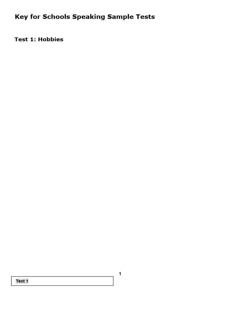 A2 Key For Schools 2022 Sample Tests Speaking | PDF