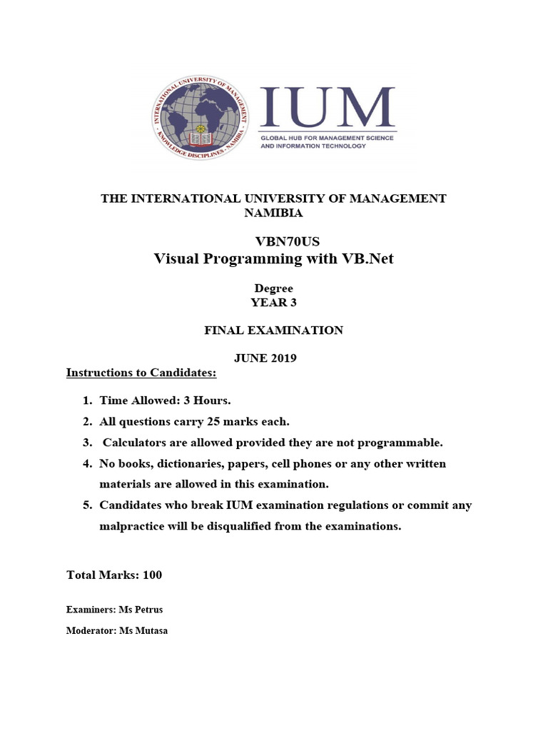 VB.Net Final Exam: Tax & Time Programs | PDF | Computer Programming ...