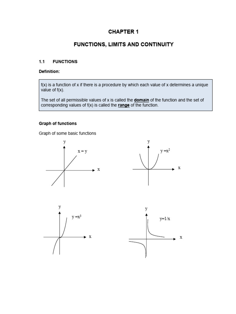 Chapter 1 Functions, Limits and Continuity | PDF | Function ...