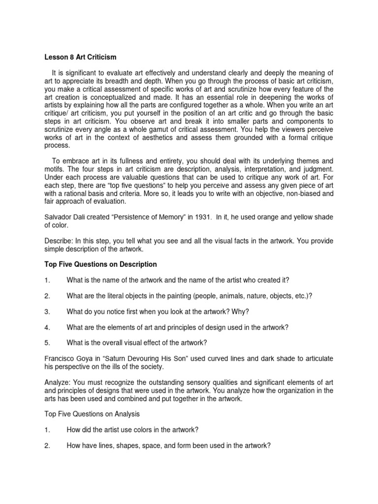 Art Criticism: Steps and Techniques | PDF | The Arts | Cognition