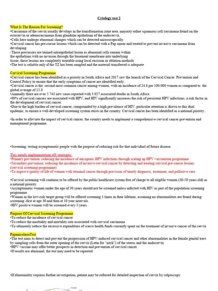 Cytology Test 2 | PDF | Cervical Cancer | Cytopathology