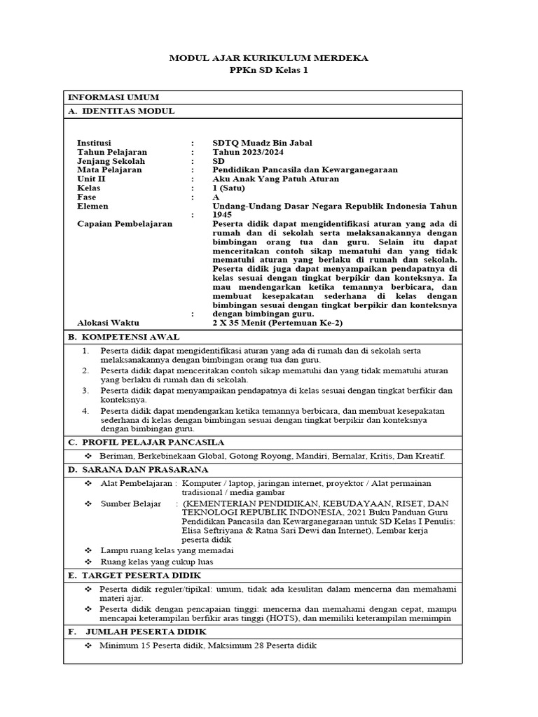 MODUL AJAR KURIKULUM MERDEKA pppp1 | PDF