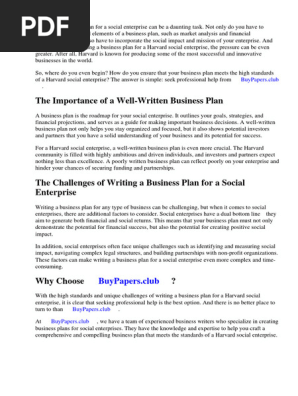 Harvard Social Enterprise Business Plan