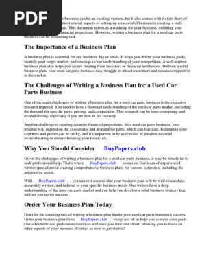 Used Car Parts Business Plan