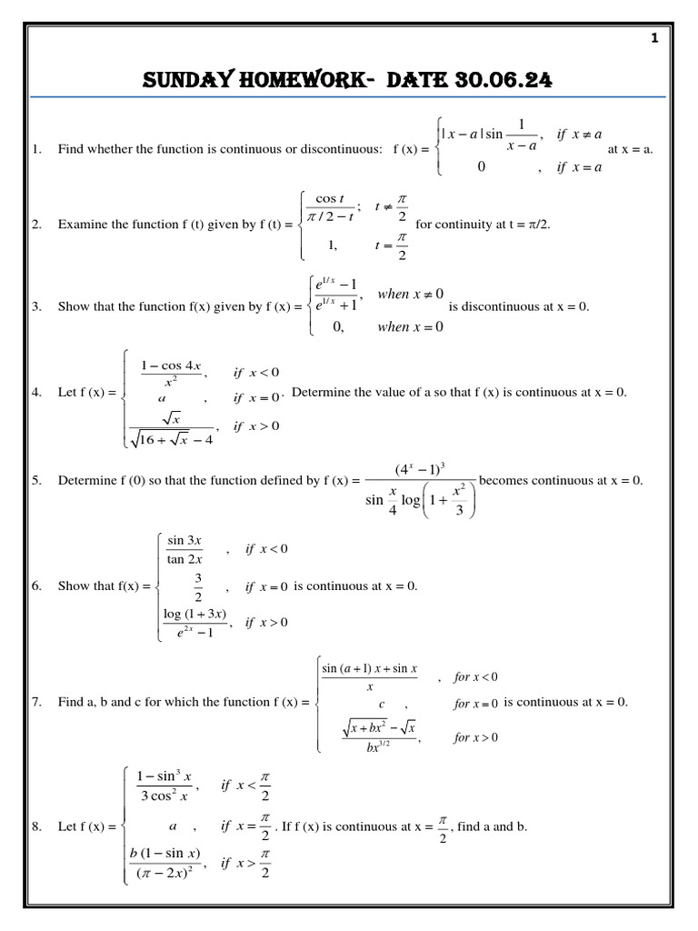 30.06.24 - Sunday Homework | PDF
