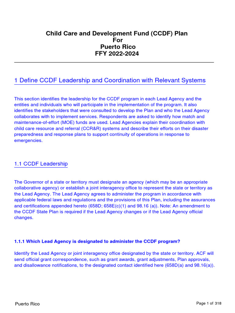 CCDF Plan for Puerto Rico 2022-2024 | PDF | Child Care | Special Education