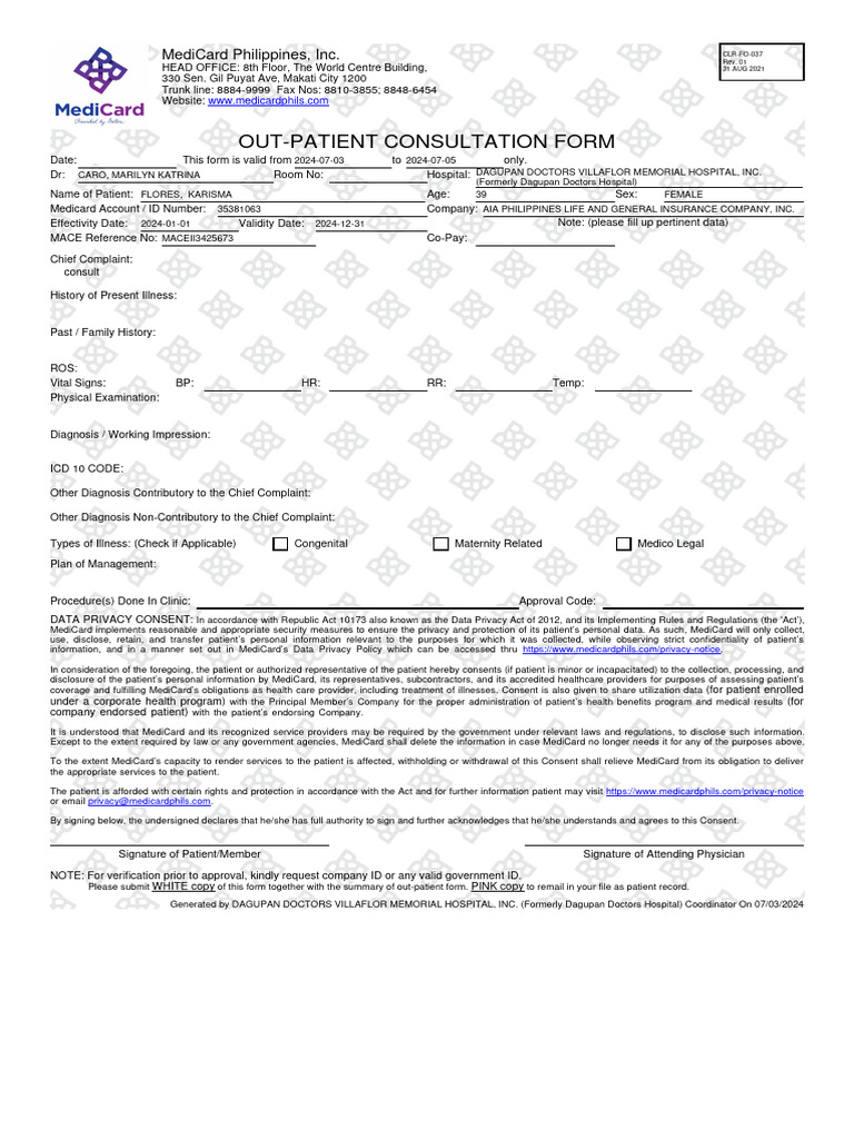 Consult Form Maceii3425673 240703 170441 | PDF | Patient | Medicare ...