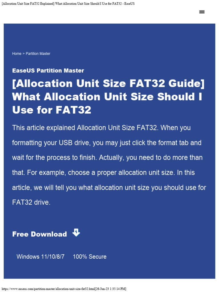 [Allocation Unit Size FAT32 Explained] What Allocation Unit Size Should