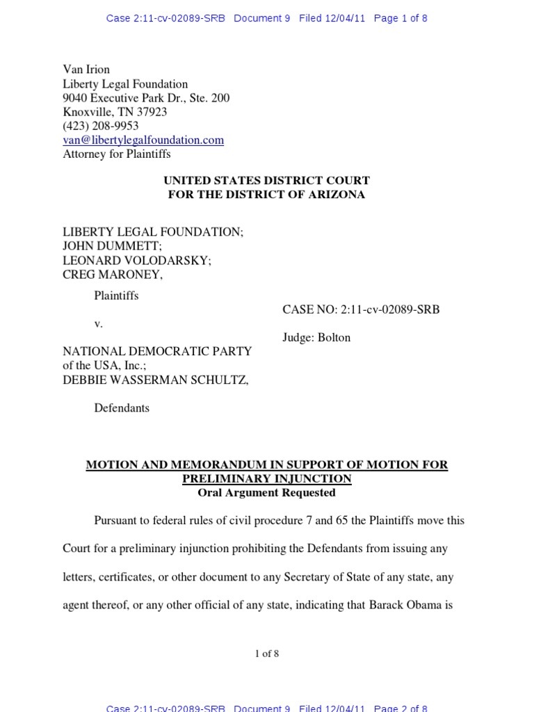 LIBERTY LEGAL, Et Al. V National Democratic Party, Et Al. (D.Az.) - LLF ...