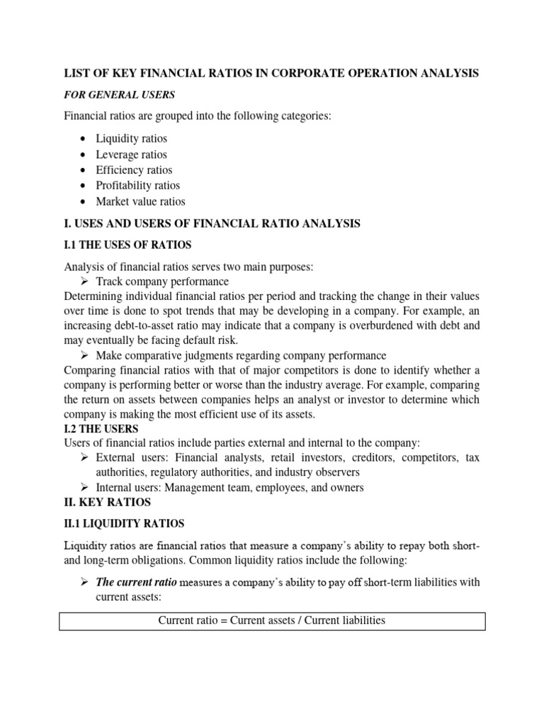Key Financial Ratios for Corporate Analysis | PDF | Revenue | Financial ...