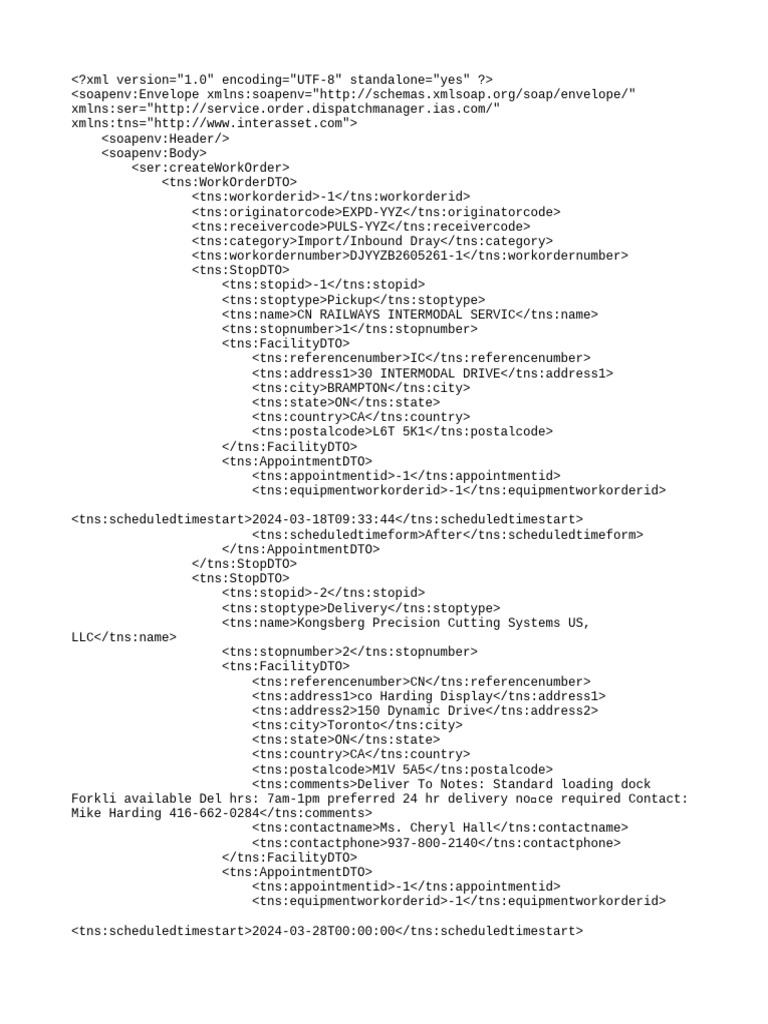 Create Work Order XML Document | PDF