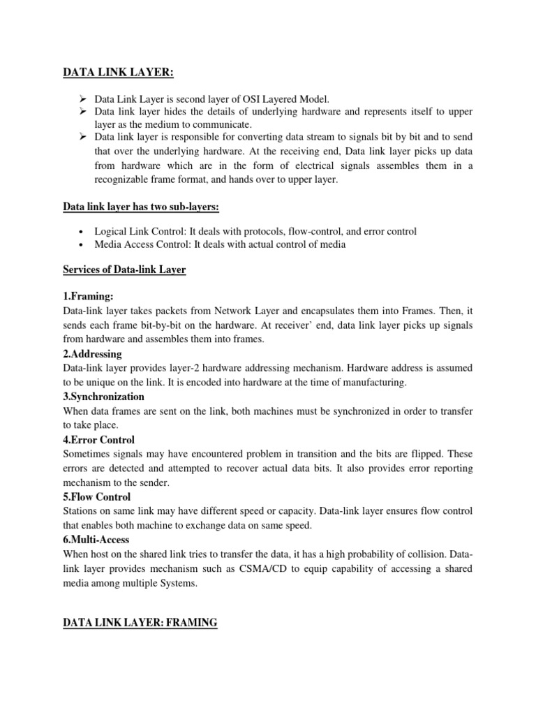 Understanding Data Link Layer Framing | PDF | Error Detection And ...