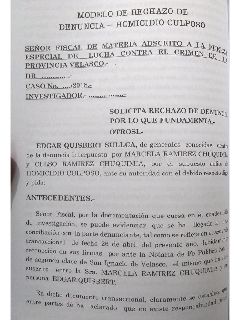 Rechazo de denuncia por Homicidio culposo | PDF