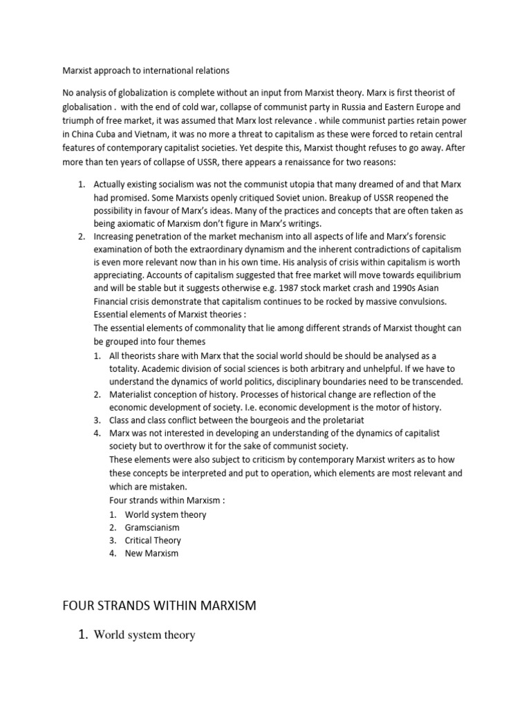 Marxist Theory in International Relations | PDF | World Systems Theory ...