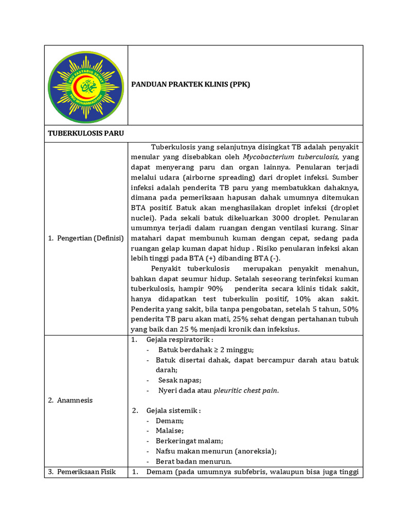 Panduan Diagnosis dan Penanganan TB Paru | PDF