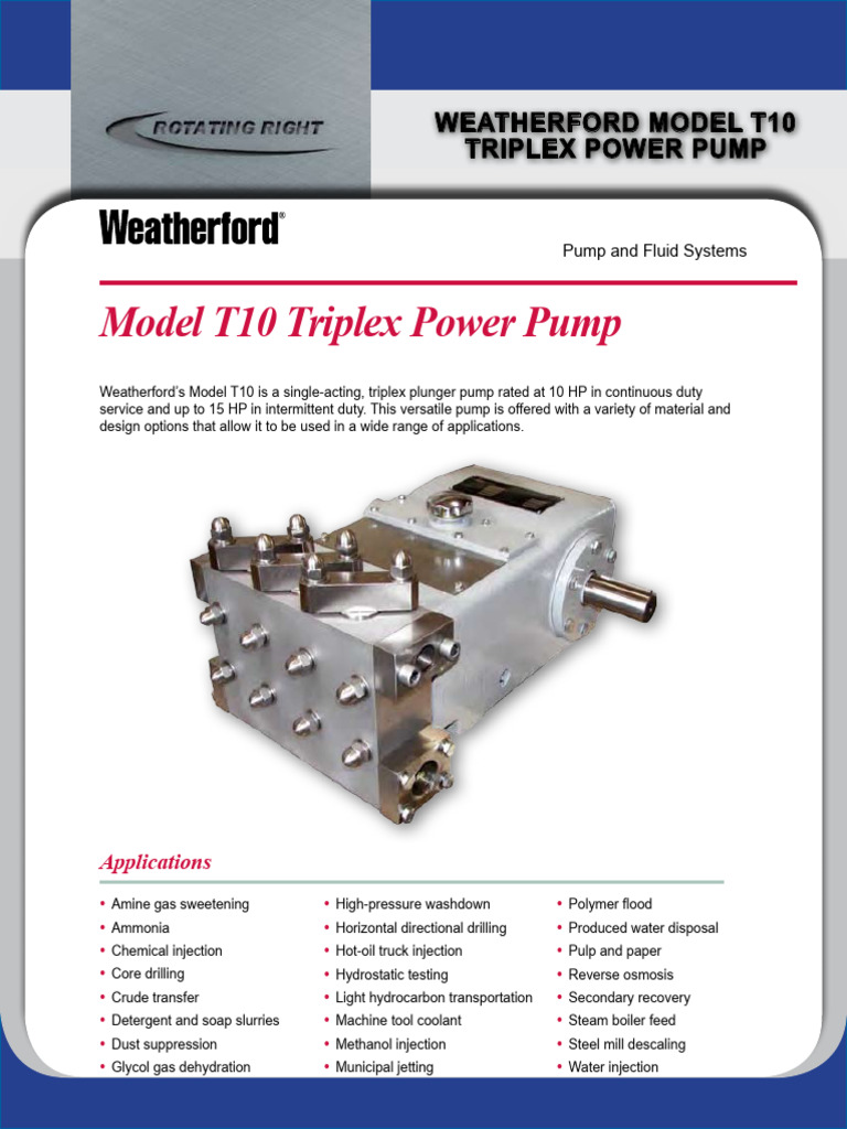 Weatherford Model T10 Triplex Pump | PDF | Pump | Mechanical Engineering