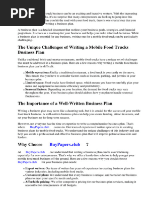 Mobile Food Trucks Business Plan