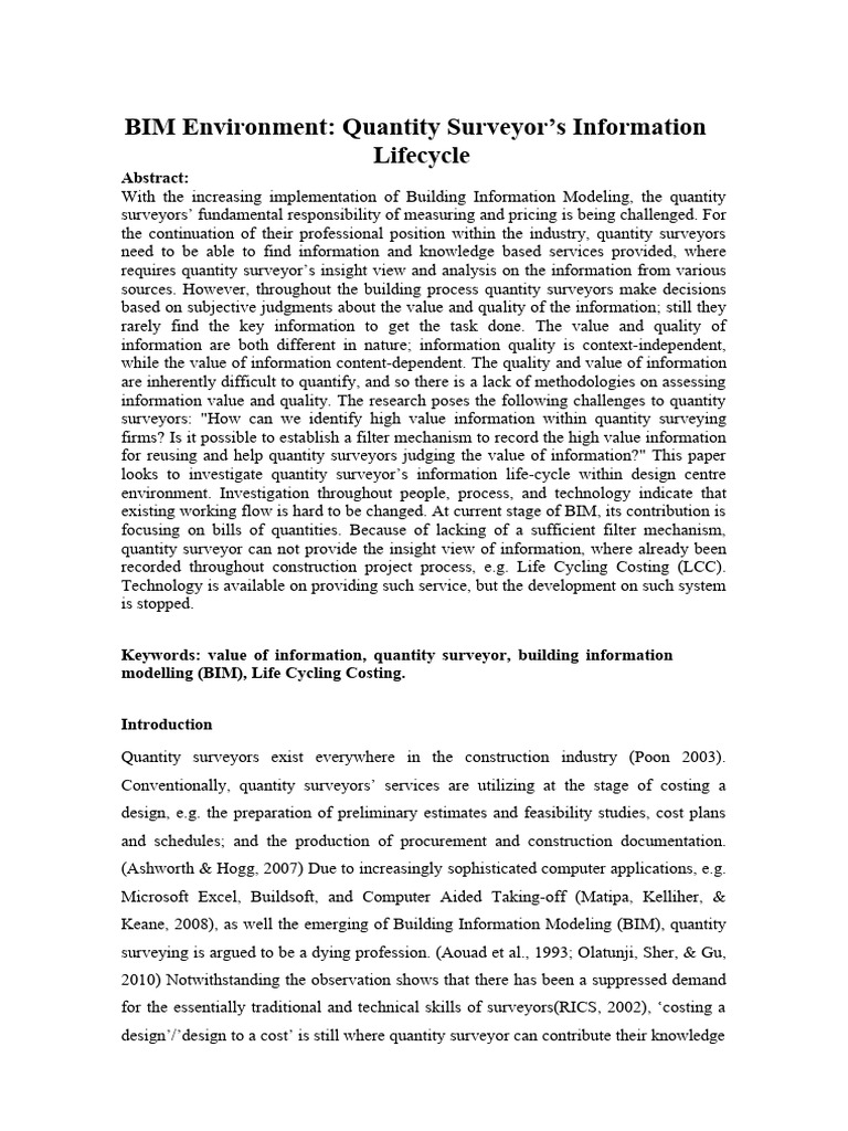 BIM and Quantity Surveyor Information Lifecycle | PDF | Building ...