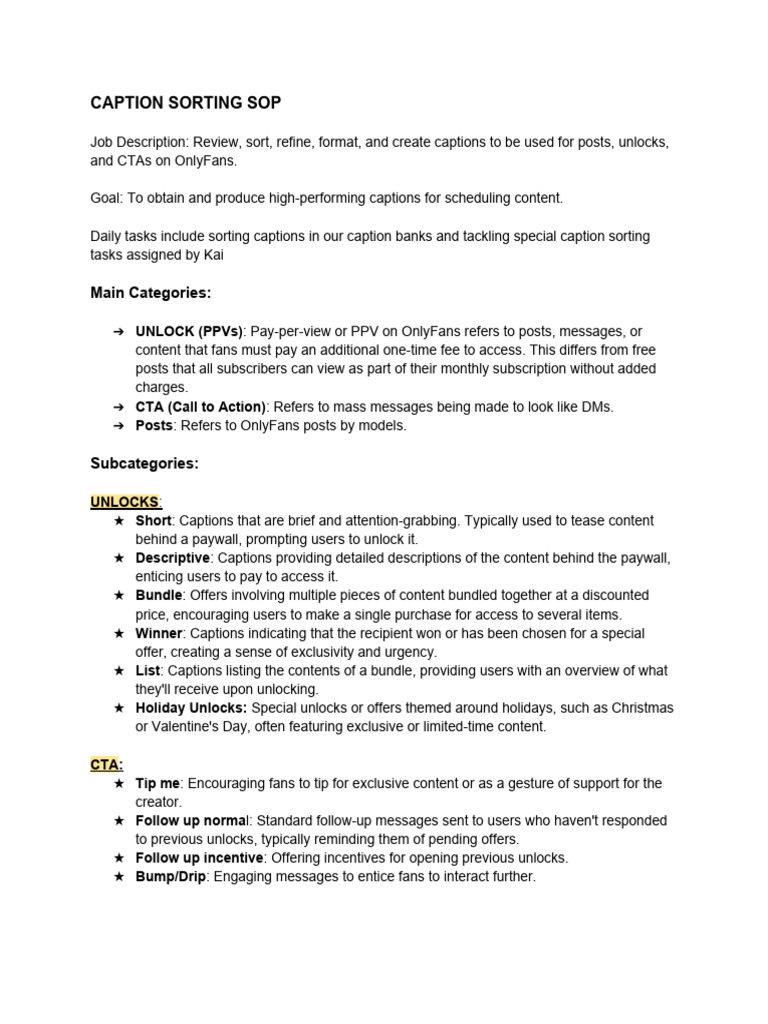 Caption Sorting Sop | PDF | Subscription Business Model