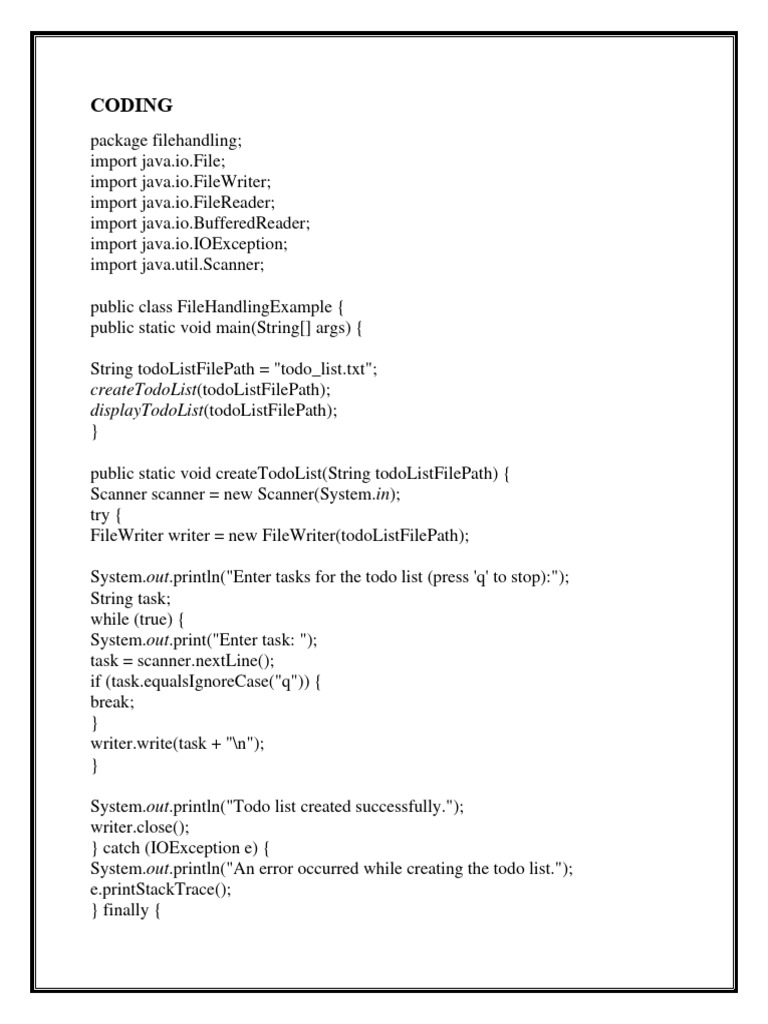 Java Todo List File Handling Example | PDF | Computers | Technology ...