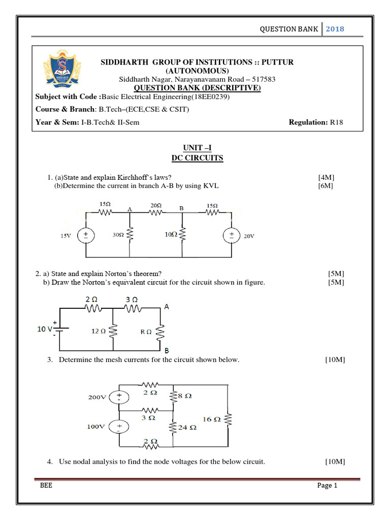 2018 Basic Electrical Engineering Q&A | PDF | Transformer | Electrical ...