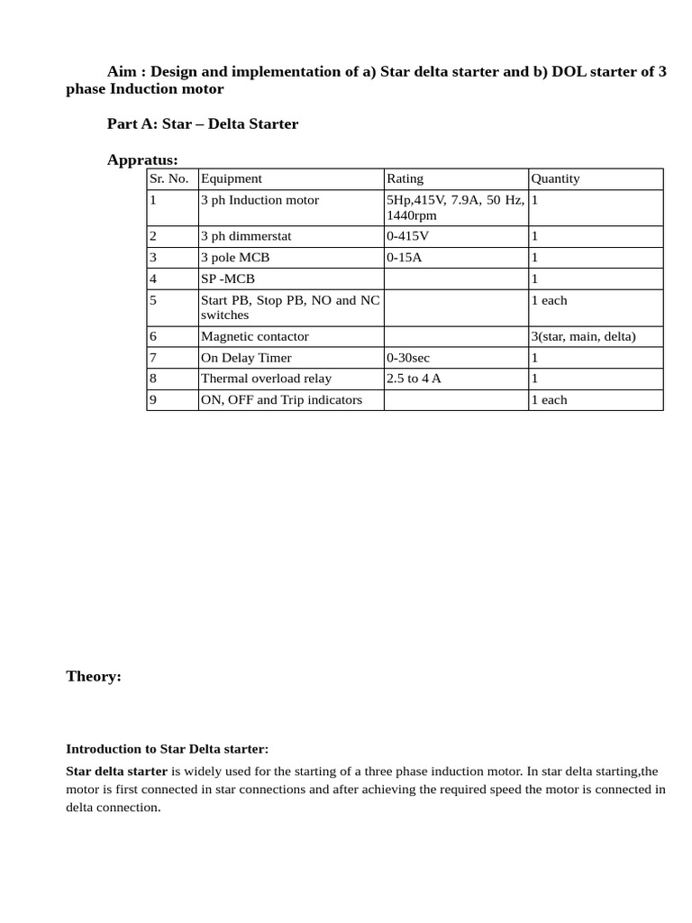 Star Delta Vs DOL Starter For Motors PDF Electric Motor Relay 