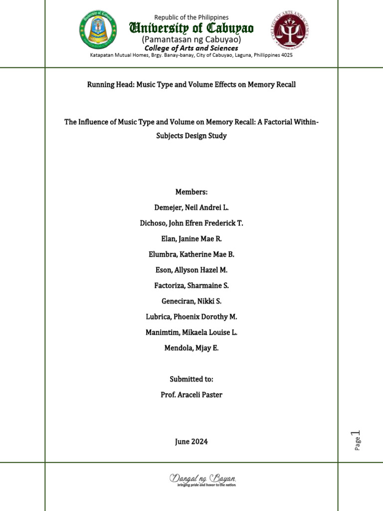 Effects of Music on Memory Recall Study | PDF | Methodology | Statistics