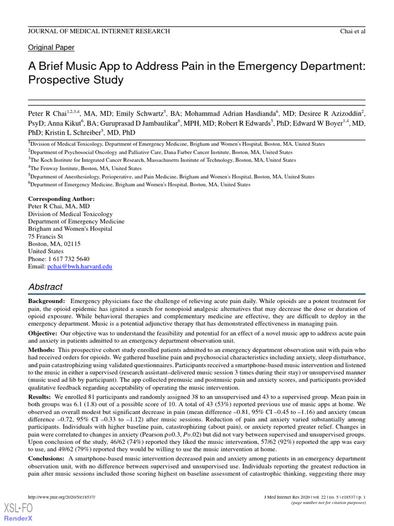 A Brief Music App To Address Pain in The Emergency Department | PDF ...