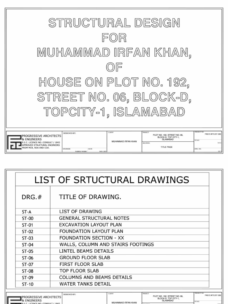 Structure For Muhammad Irfan Khan of Plot 192, St-06, Sec-D, Topcity ...