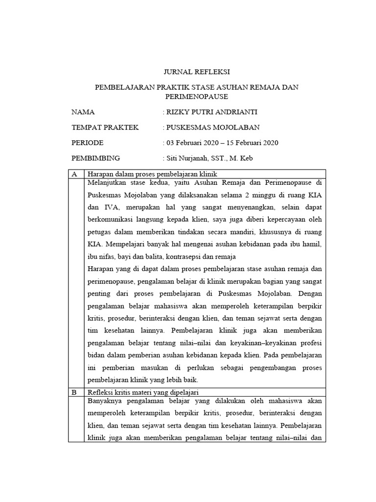 Refleksi Jurnal Remaja | PDF | Karier & Perkembangan | Pengembangan Diri