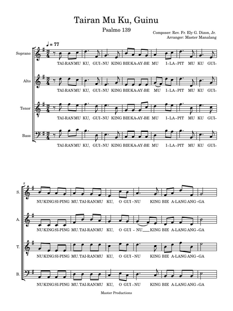 Tairan Mu Ku: Lyrics and Arrangement | PDF | Vocal Music | Pitch (Music)