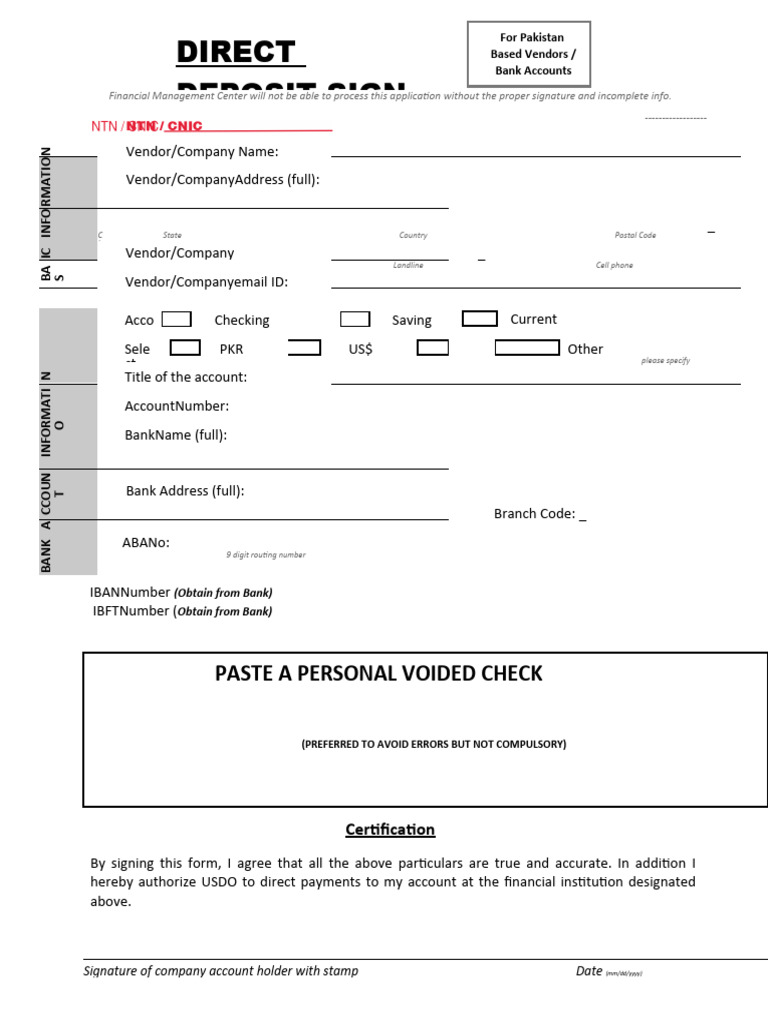 Vendor Direct Deposit Form | PDF | Banking | Financial Services