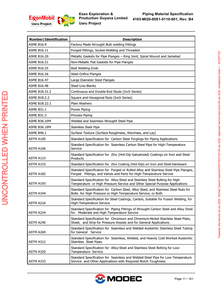 Uaru Project Piping Material Specs | PDF | Pipe (Fluid Conveyance) | Steel