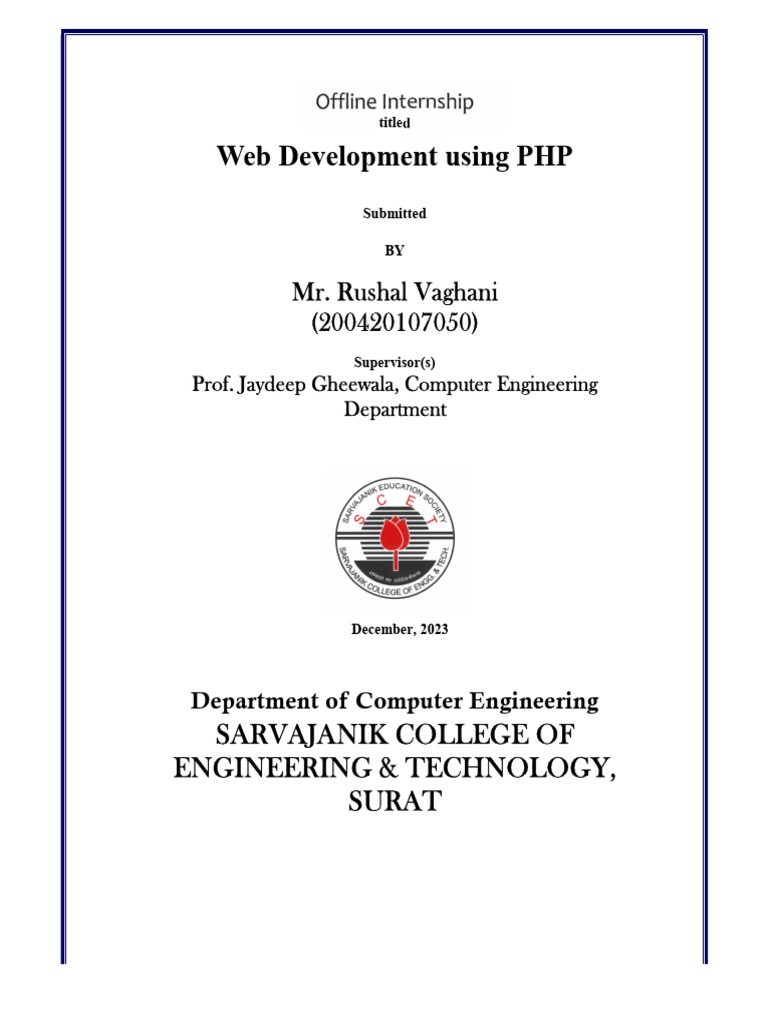 PHP Web Development Internship Report | PDF | Html Element | Html