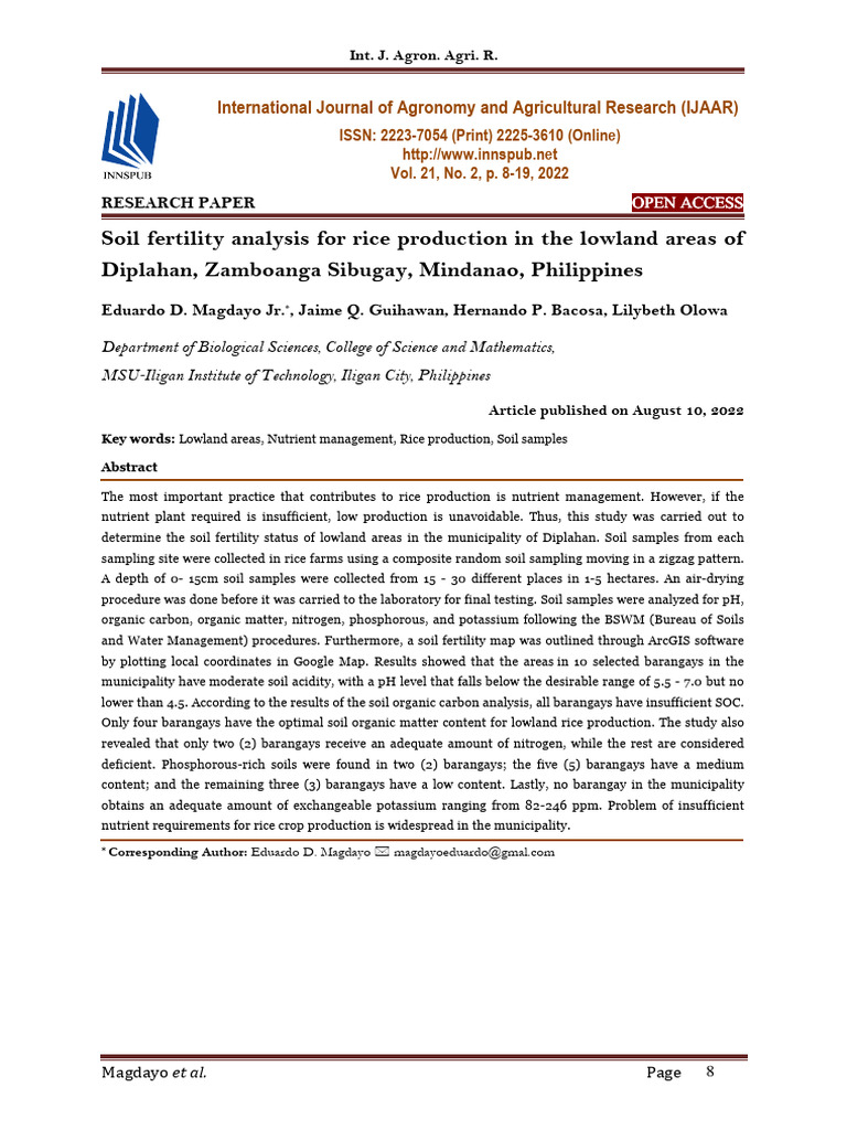 Soil Fertility Analysis For Rice Production in The Lowland Areas of ...