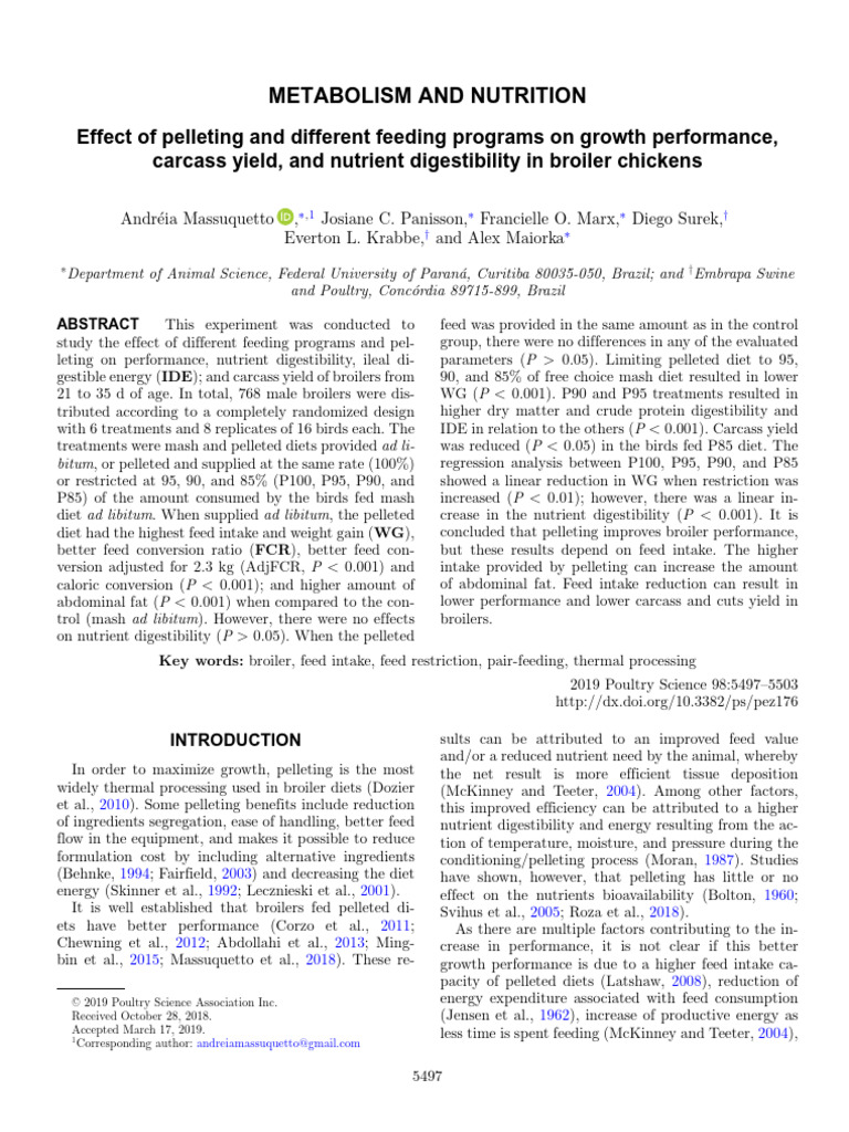 Effect of pelleting and different feeding programs on growth per 2019