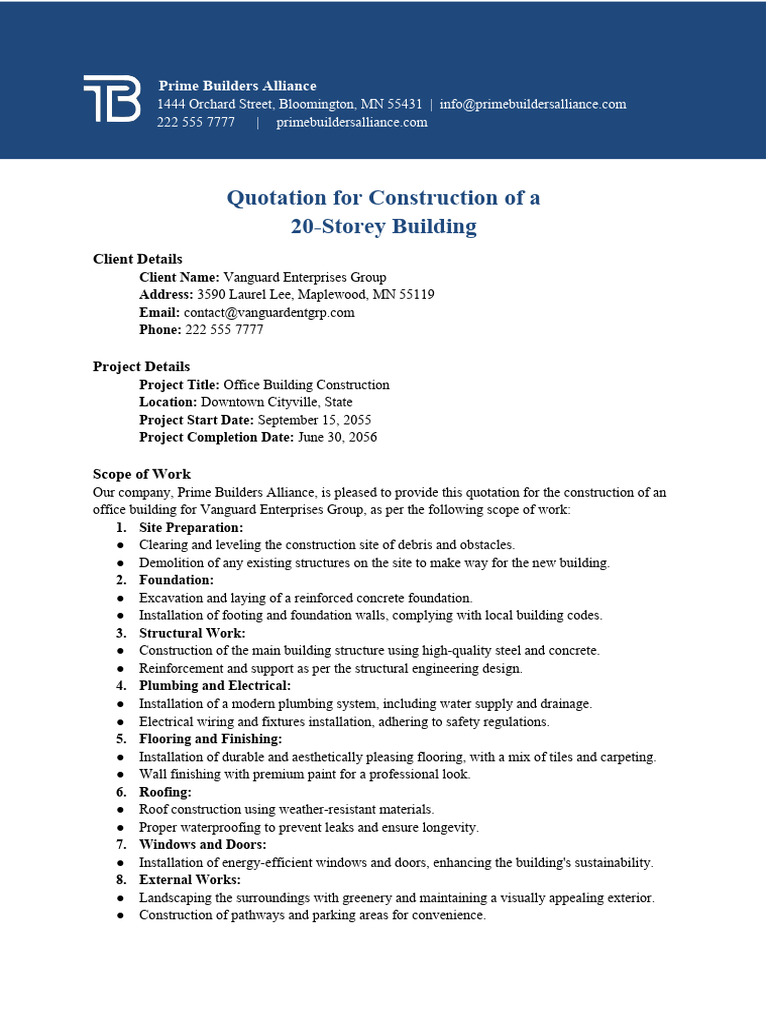 Construction Quotation for Office Building | PDF | Concrete | Building ...